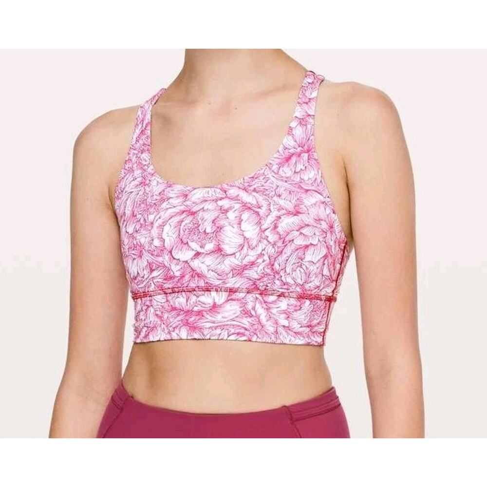Lululemon Long Line Energy Sport Bra Sz 8 Floral Bloom White Star Ruby W2AUZS